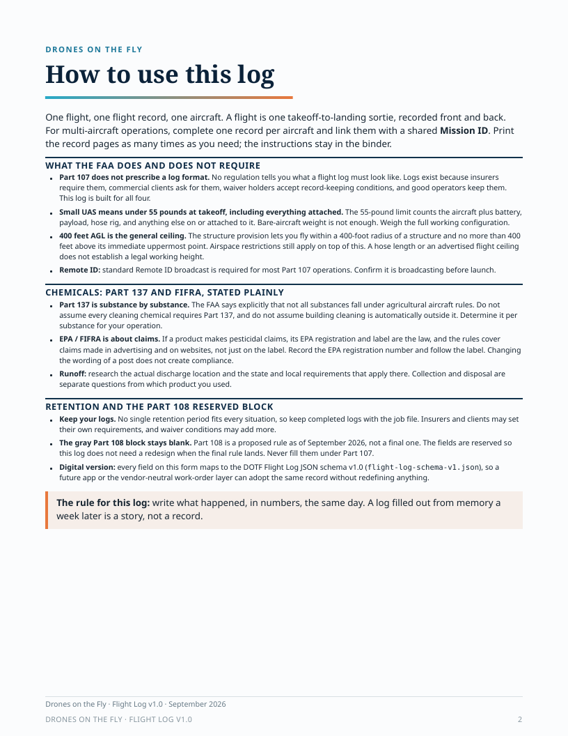 How to use this log page from the DOTF Flight Log