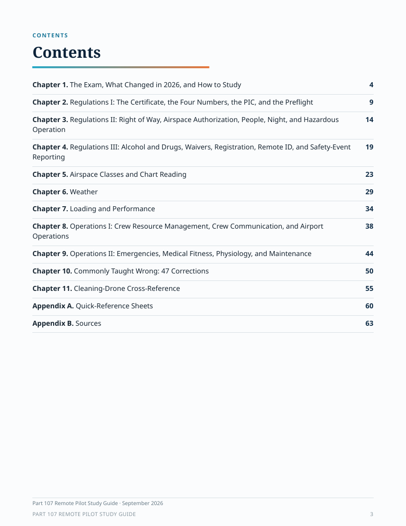 Contents page of the Part 107 Study Guide