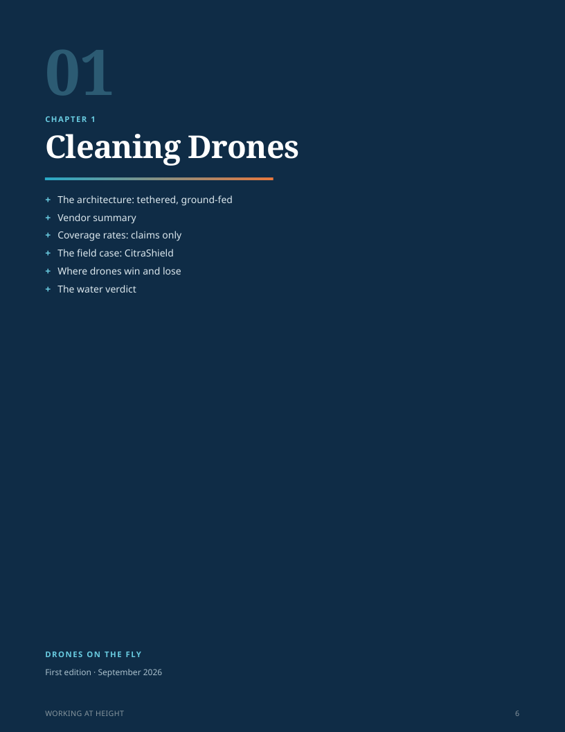 Chapter 1 opener of The Working-at-Height Book, on cleaning drones